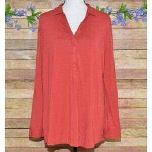 J. Jill Ladies Orange Coral Long Sleeve Jersey Knit Shirt Top Size XL 1/4 Button